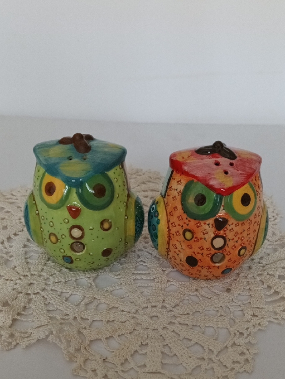 Decorative Owl Salt and Pepper Shaker Set - Green & Orange